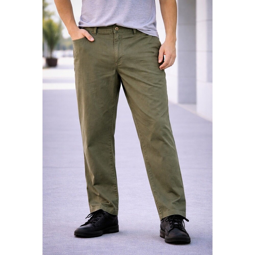 Haggar Men’s Olive Green Chino Pants Straight Leg Casual Cotton  Pants 34 X 29